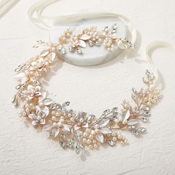 Håndlaget Rhinestone Bryllupshodeband Blomst-blad Brudhodeplagg
