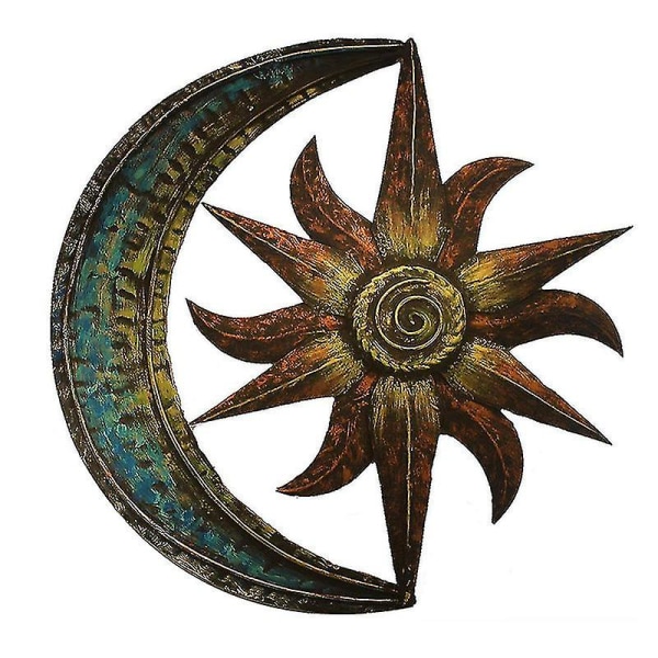 Sun And Moon Wall Decor Celestial Themed Statue Hanging Metal Artistic Ornament For Home