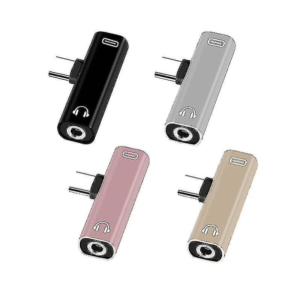 2-i-1 Typ C till 3,5 mm Jack Hörlursladdningskonverterare USB Typ-C Ljudadapter