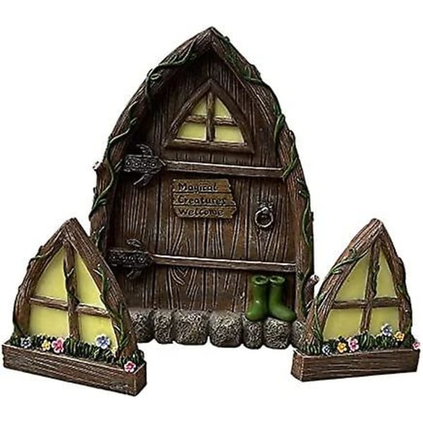 Miniatyr Fairy Gnome Hem fönster och dörr för träd dekoration Trädgårdskonst Miniatyr Craft Elf Court