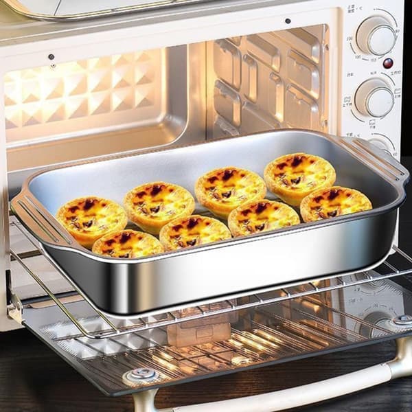 Rektangulär ugnsform i rostfritt stål 41 * 24 * 5,3 cm, säker för spishäll, motstår skevhet