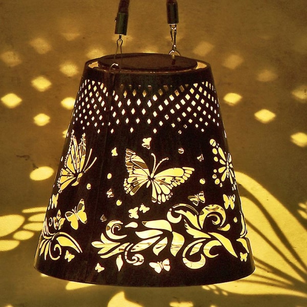 Solar lanterner udendørs hængende lanterner, sommerfugl hul metal  dekoration lanterne 17ec | Fyndiq