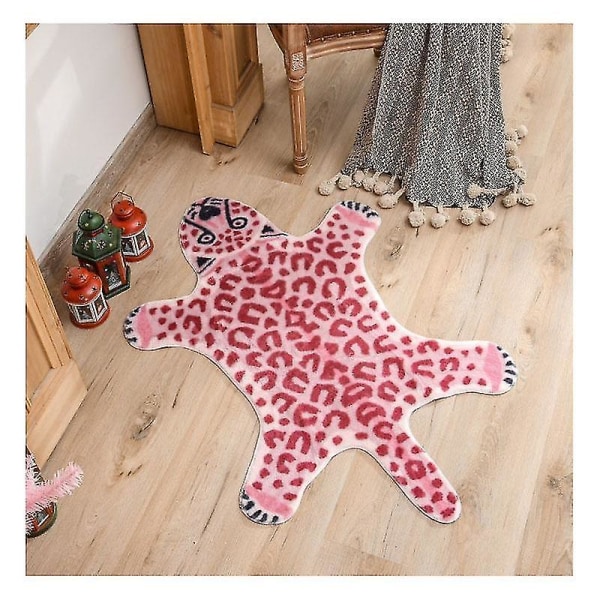 Rosa leopardmønster Sklisikkert vaskbart teppe med dyreprint