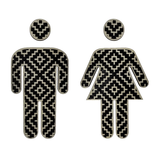 2st trätoalettskyltar Unisex självhäftande varningsskylt män kvinnor logotyp badrum