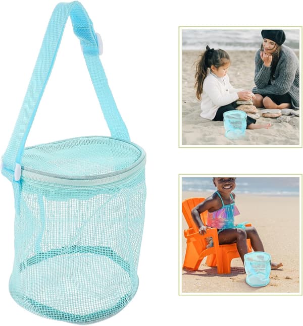 Strandveske med stor kapasitet, nettingbøtte, utendørs sandoppbevaring, solid pustende design