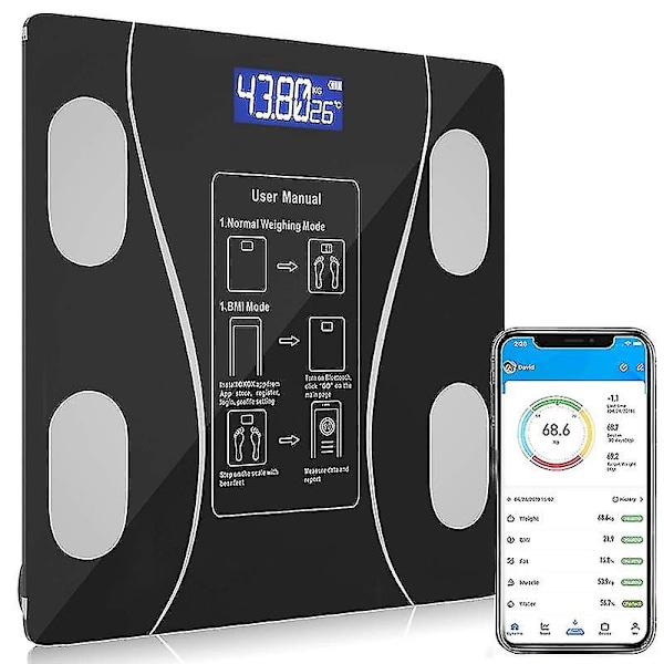 Bluetooth Kropps Fettskala Smarta Badrumsvågar Trådlös Digital Vikt Vågar Kroppssammansättning Analysator Vägningsvåg Color black1