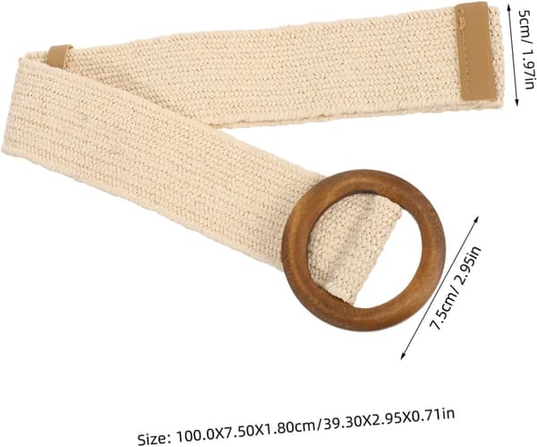 Flettet bælte til kvinder, vævet elastisk taljebånd til forårs- og sommeroutfits med træspænde