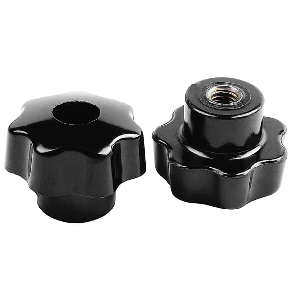 5 stk. Sorte Stjernegrebsknapper, Hun-Gevind Diameter 8mm, Hoveddiameter 40mm