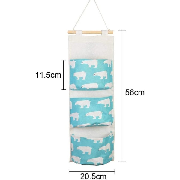 Væghængende opbevaringstasker Tegnefilmsmønster hængende lommearrangør Vandtæt bomuldsskabslåge med 3 lommer til køkken, soveværelse, badeværelse