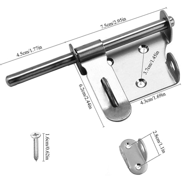 Skydedørslåsebolt Tykkere Rustfrit Stål Solid Holdbar Med Hul