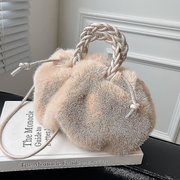 Damväska Vintertrend Designer Lyx Handväska Fluffig Tote Väska Vävd Bärhandtag Liten Mini Axelremsväska Black
