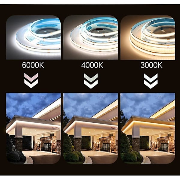 Cob Fleksibel LED-Stripslys 5m 16.4ft Varmt Koldt Hvid