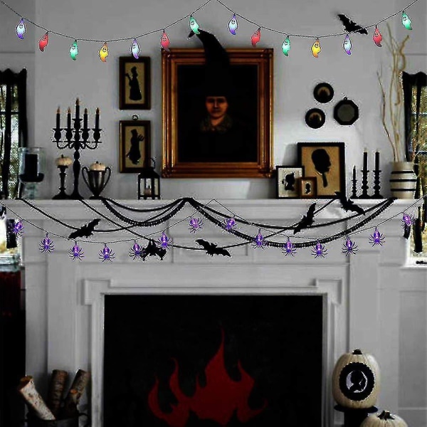 Halloween-valosarjat, 20 LED:n purppuraiset hämähäkkisävyiset valosarjat paristoilla, Halloween-juhliin ja pihan koristeluun Uu-yuhao