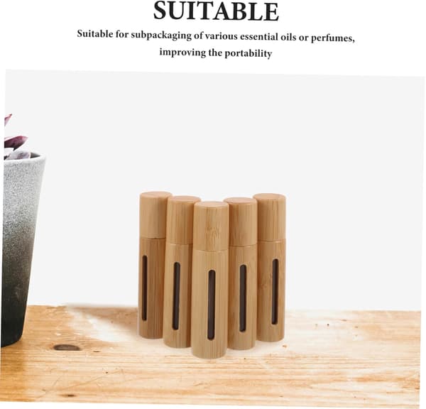 5 st bambu roll-on-flaskor påfyllningsbara eteriska oljeflaskor med smidig applicering bärbara parfymbehållare