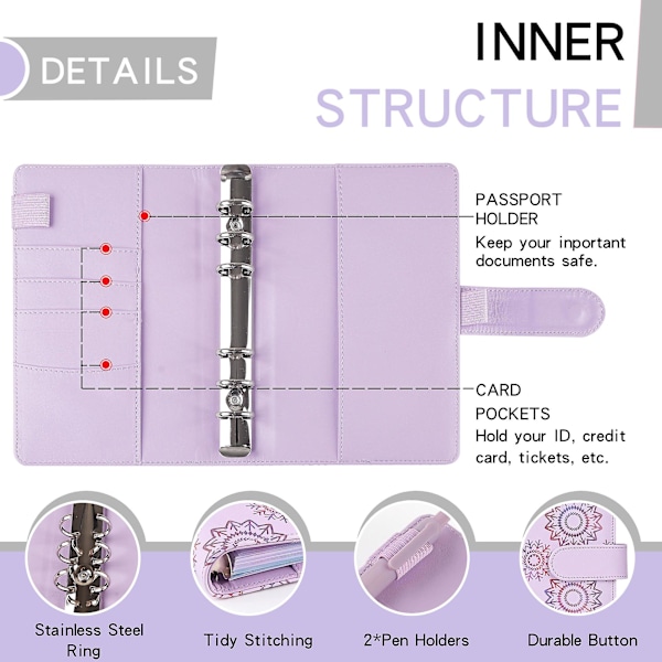 Budget Binder med Lynlåsekonvolutter, A6 Lommer Planlægger Kontanter Konvolutter Pink
