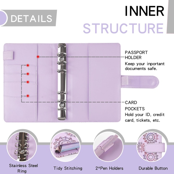 Budget Binder med Lynlåsekonvolutter, A6 Lommer Planlægger Kontanter Konvolutter Purple