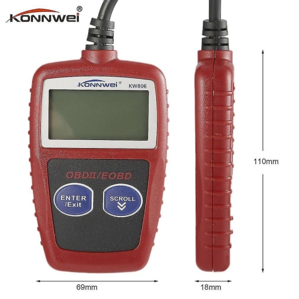 Konnwei KW806 OBD2 LCD Bilfelsökningsverktyg för kodläsning