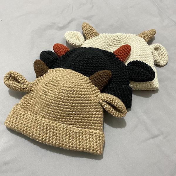 Søt Horn Ører Strikket Lue Beanie Lue Ullhatt All-match For Gatefotografering Yellow