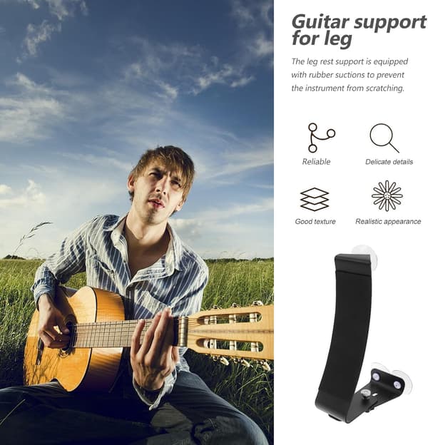 Justerbart svart gitarrfotstöd i aluminiumgummi, repskydd, klassiskt gitarrbensstöd och ukulele, födelsedag jul