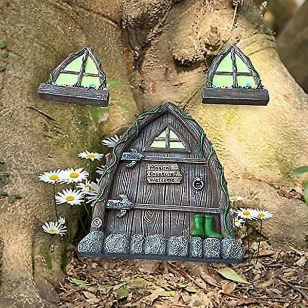 Miniatyyri Haltioiden Kääpiöiden Koti Ikkuna Ja Ovi Puille Koristelu Puutarha Taide Miniatyyri Käsityö Elfien Hovi