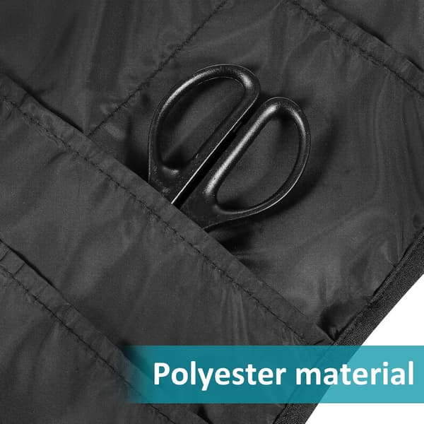 Lett svart polyesterforkle med flere lommer og knyting bak