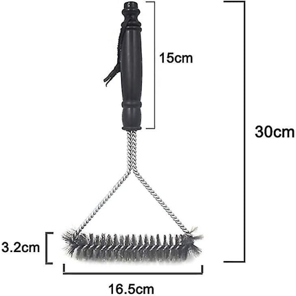 Bbq Rengøringsbørste - Rustfrit Stål Børstehår Til Hurtig Effektiv Rengøring Af Alle Grill (30cm)