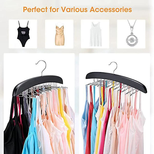Tanktop-Hænger, 24 Kapacitet, Pladsbesparende, 360 Graders Rotation, Foldbare Metal Kroge, Camisole Organizer