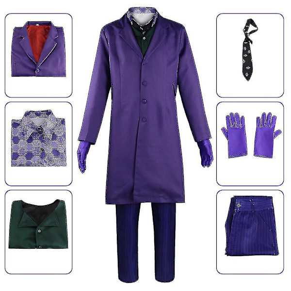 The Joker Kostym Set - Rocka som Jokern! (Kappa, Skjorta, Väst, Slips, Handskar, Byxor) För Vuxna M