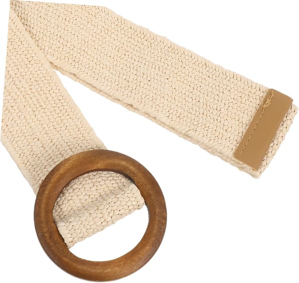 Flettet bælte til kvinder, vævet elastisk taljebånd til forårs- og sommeroutfits med træspænde