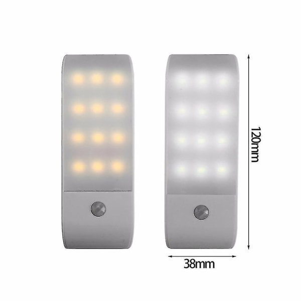 12 LED Klesseng nattlys PIR infrarød klistremerke oppladbar