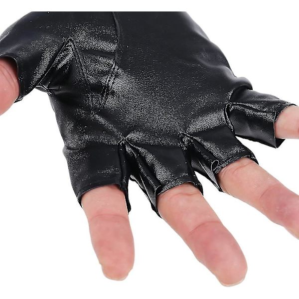 Mænd PU Læder Punk Halvfinger Hullet Handsker Sort