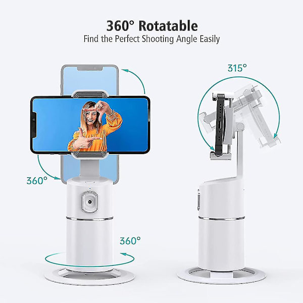 Auto Face Tracking Stativ, 360 Rotasjon Telefonkamerafeste, hvit