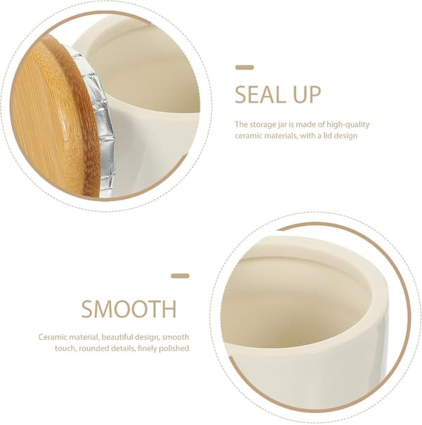 2 stk keramiske tebokser, snackbokser 150 ml hvit bambuslokk multifunksjonell