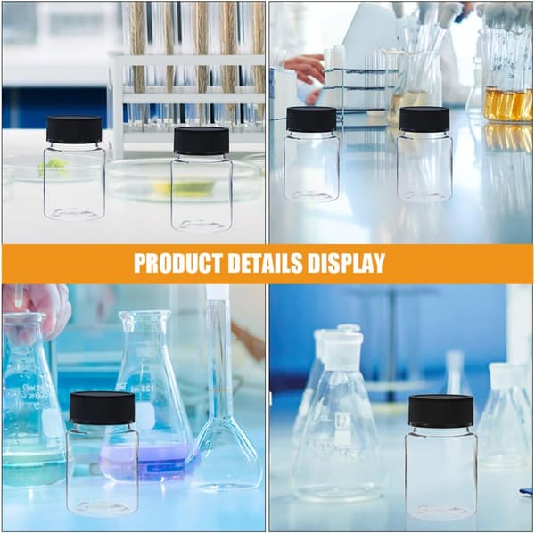 24st 50 ml provflaskor i plast med svarta lock, förvaringsbehållare med bred mynning