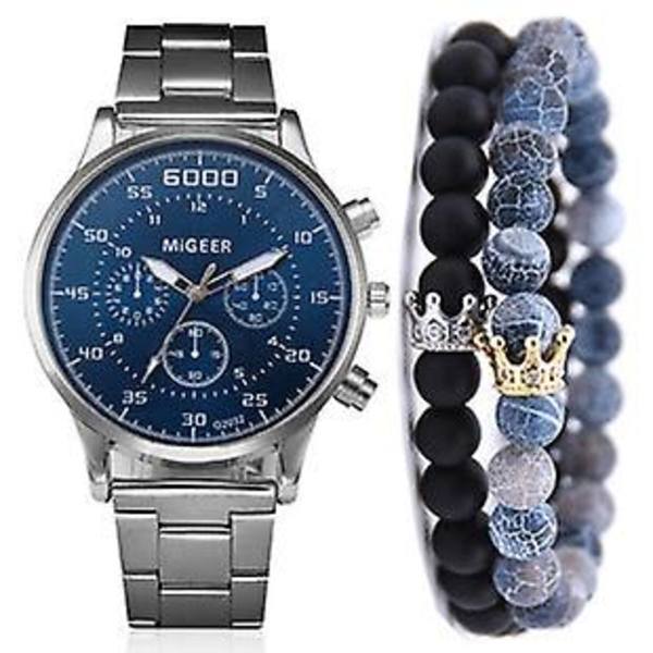 Stor Urtavla Kalender Skala Frostad Rem Kvarts Armbandsur Krona Armband 3st/set Brown suit
