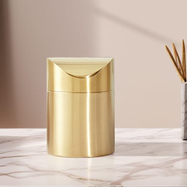 Mini søppelbøtte i rustfritt stål, luksuriøst design, elegant finish, multifunksjonell, plassbesparende