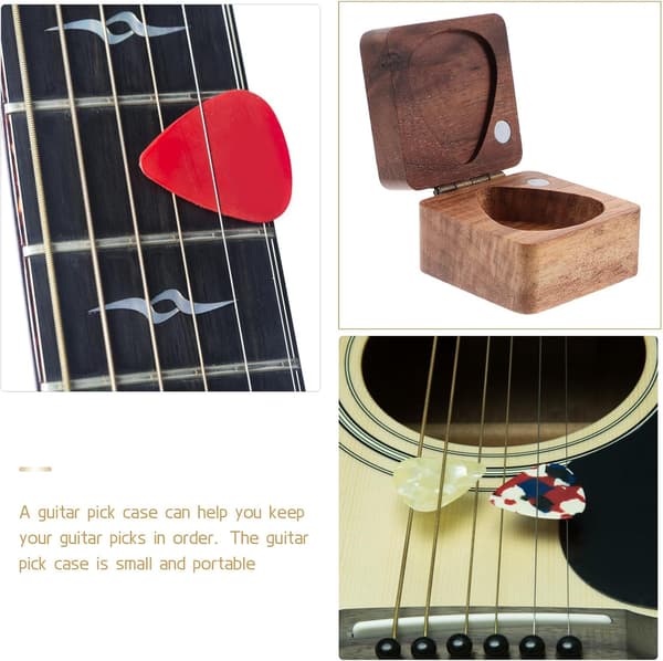 Gitarrplektrumfodral i trä Multifunktionell träförvaringsorganisatör för gitarrister och ukuleleentusiaster