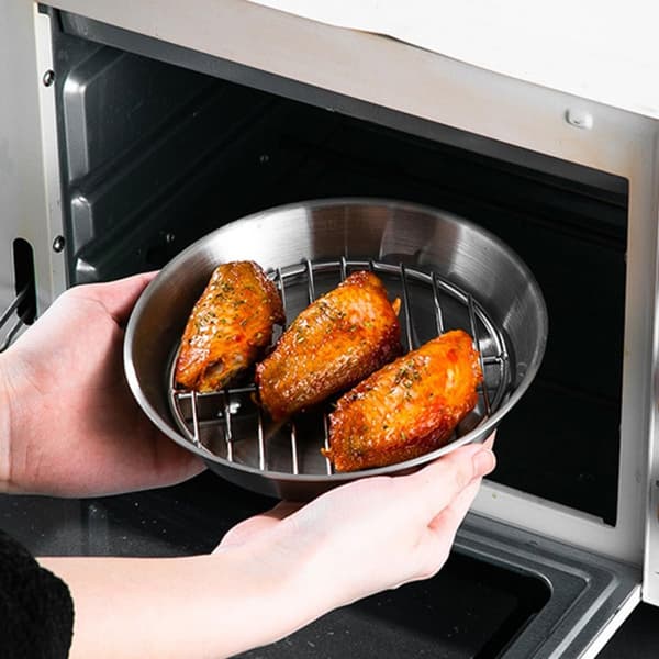 16 cm 304 rustfrit stål rund grillplade med trådrist oliedrænende bageplade
