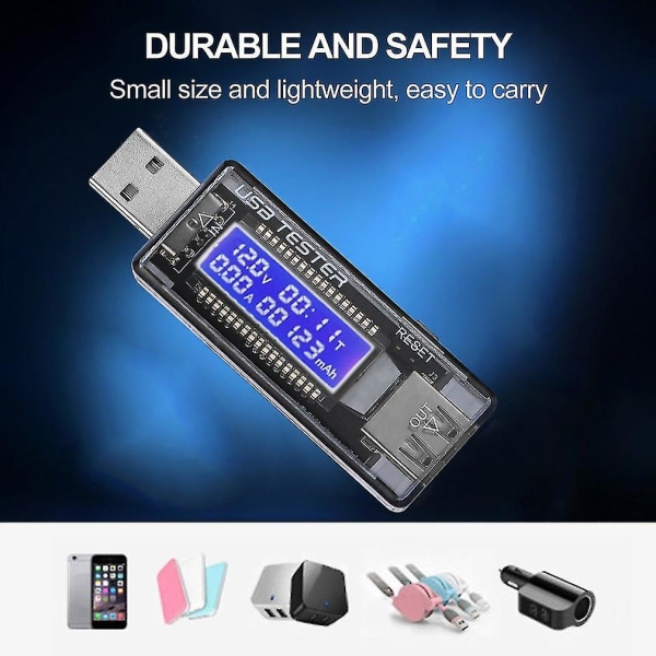 Mobil Strøm USB Oplader Strøm Voltmeter Amperemeter