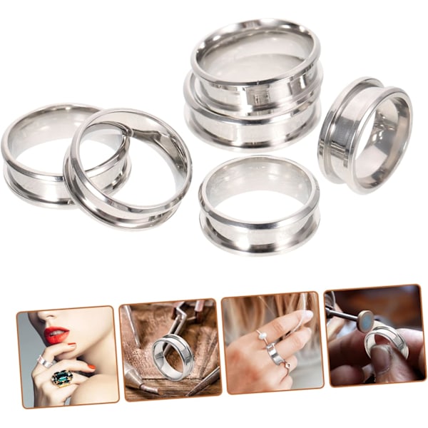 18 stk. Rillede Simple Fingerringe Rustfrit Stål Smykker Ring Emner Moderne Stabling