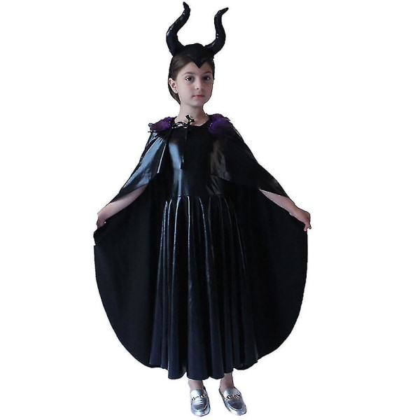 Pige Børn Maleficent Costume Kappe Hovedbeklædning Outfit 5-7 Years