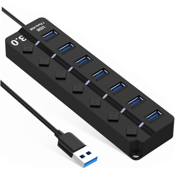 7-port USB-hub USB-splitteradapter Backupstrøm Enkel for bærbar PC og stasjonær