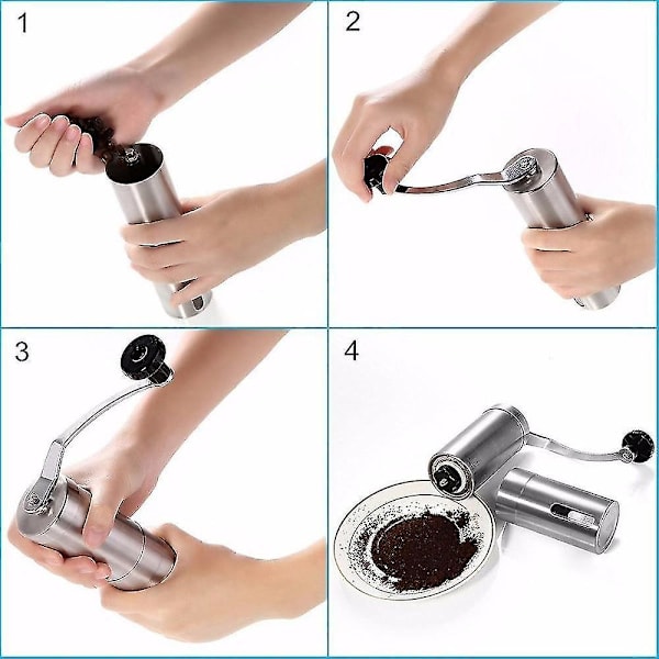 Sølv Kaffekværn Mini Rustfrit Stål Hånd Manuel