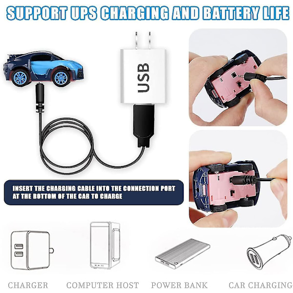 Mini-kaukosäätimellä ohjattava autokellolelu, 2,4 GHz USB-lataus, kaukosäätimellä ohjattava auto, TikTok-kello-RC-auto pojille ja tytöille