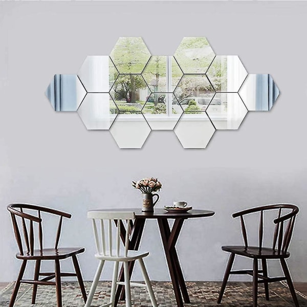 Hexagon Mirror Wall Stickers, Stor Akryl Plast Speil