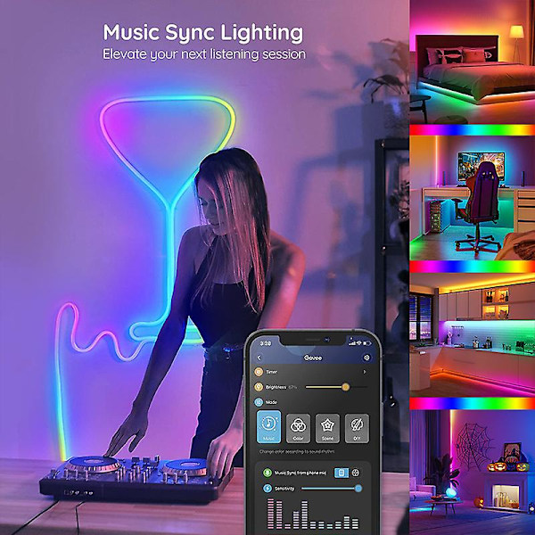 10m 5050 RGB Älykäs Bluetooth LED-nauhavalo - Kaukosäätimellä, Synkronointi