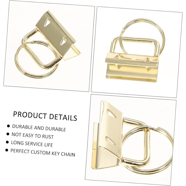 50 stk. DIY Metal Nøglering Nøglevedhæng Hardware Nøglering til Bagage Håndledsrem Stof Præget 25mm Guld