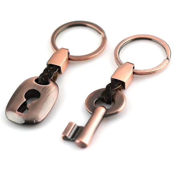 Par-nøkkelring, nøkkelring, nøkkel lås, gave med 2 stk. Bronse (2 stk.)