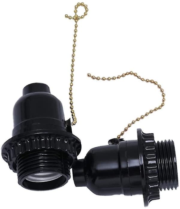 2 stk. E27 Lysfatninger Lampekop Base Adapter Strømstik Træk Switch (sort)