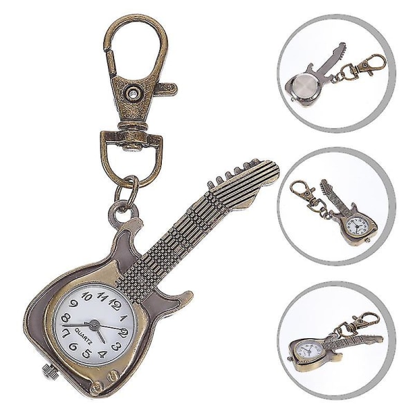 Personality Retro Quartz Watch Guitar Shape Lommeur Nøglering Hanging Watch